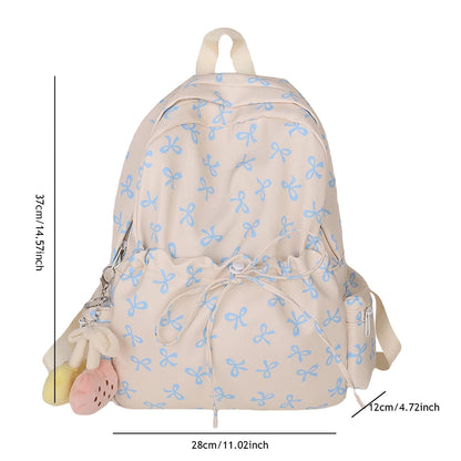 Fashion Trend Backpack Backpack for Women Bow Print Shoulder Bag Nylon Multi Pocklets Laptop Bag Daypack for Travel Work School