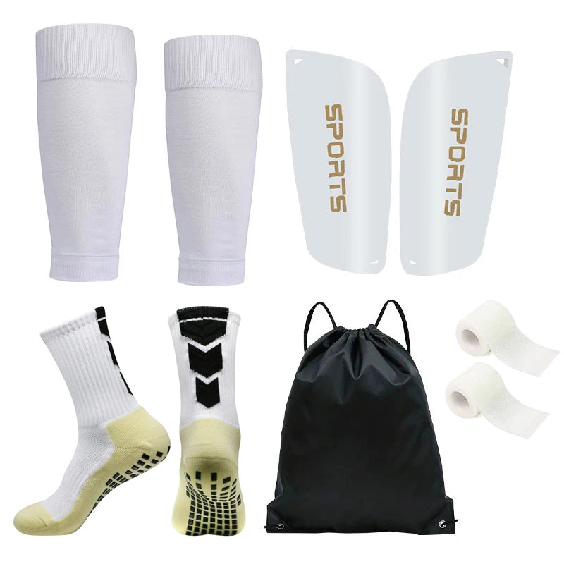 5PCS Soccer Training Set – Socks, Shin Pads, Leg Covers, Bandages & Drawstring Bag