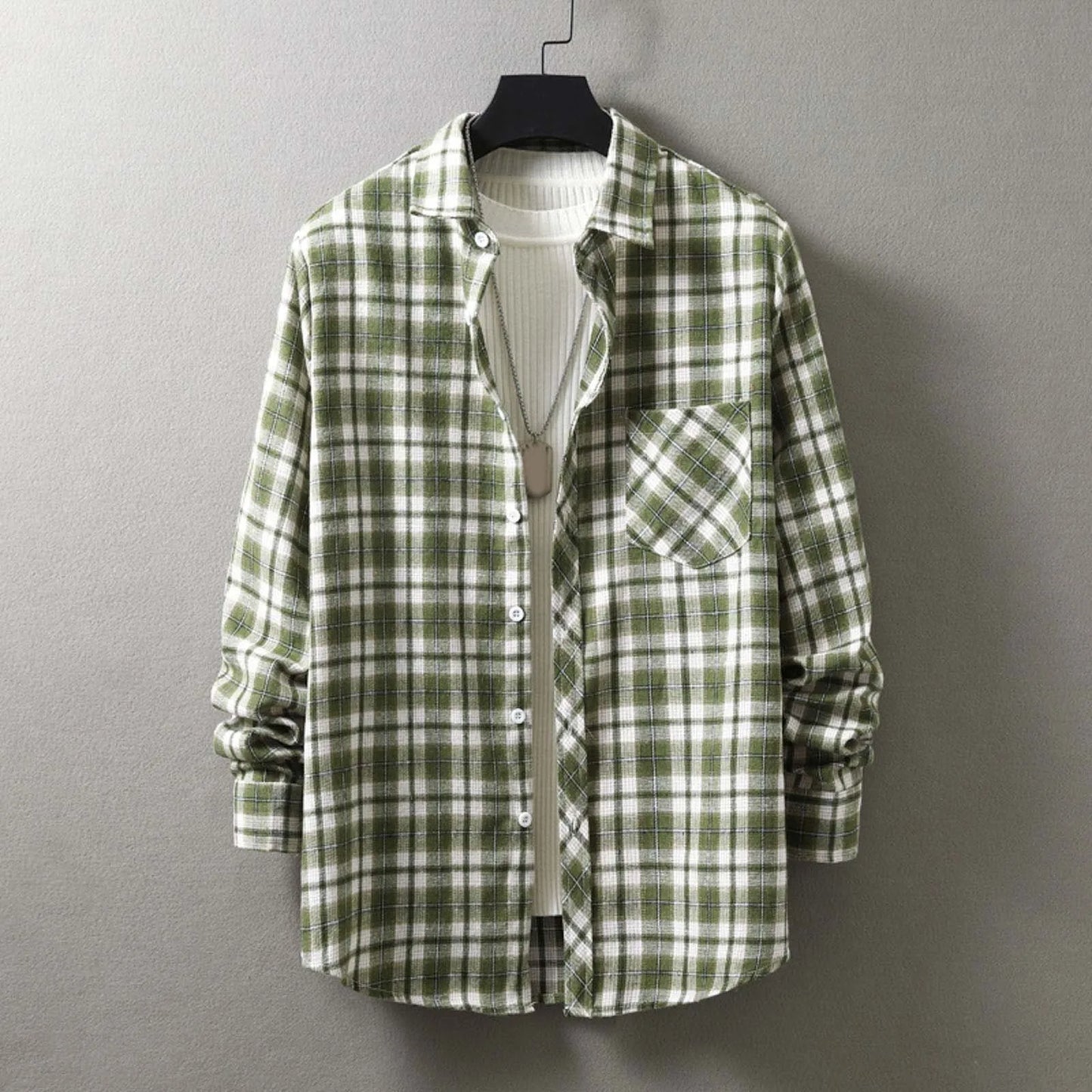 Plaid Autumn Shirts Mens' Single Breasted Cardigans Long Sleeve Lapel Pocket Coat For Man Casual Jackets Outwears Camisas