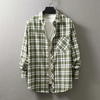 Plaid Autumn Shirts Mens' Single Breasted Cardigans Long Sleeve Lapel Pocket Coat For Man Casual Jackets Outwears Camisas