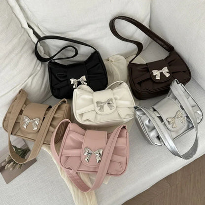 2025Trendy Bow Shoulder Bag Handbag Casual Underarm Bag Daily Commuting Bags PU Leather Lady Banquet Bag Business Women's Bags