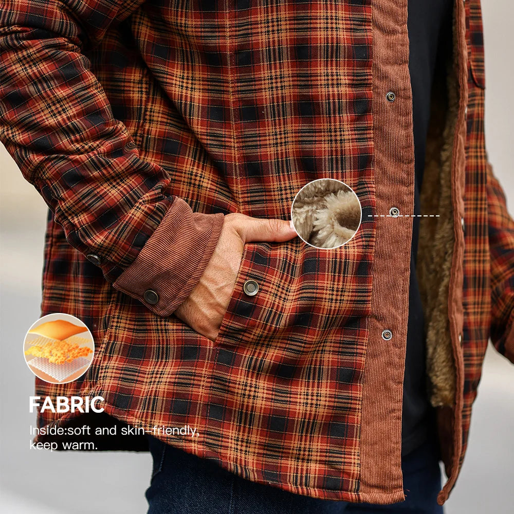 Men's Jackets Winter Windproof Warm Casual Bomber Coat Plaid Sherpa Lined Flannel Outdoor Classic Jacket Men US Size