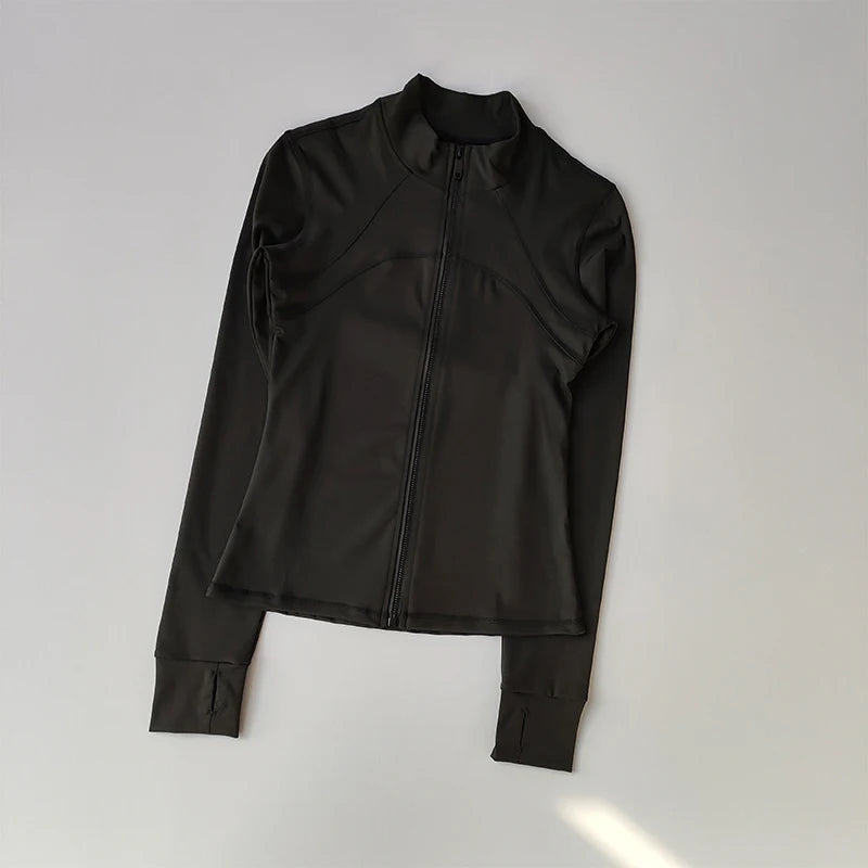 SKINOFSKIN Women’s High-End Yoga & Running Top – Long-Sleeve Standing Collar Sports Jacket