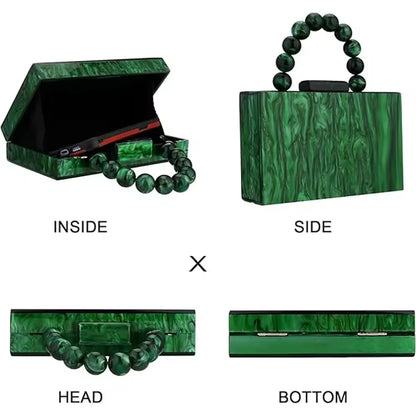 Women'S Wallet And Handbag Beach Flap Wedding Party Crossbody Bag Pearl Marble Dark Green Acrylic Pvc Evening Bag