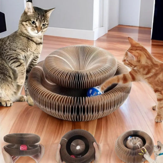 Round Corrugated Cat Scratcher with Ball Track – Multi-Functional Cat Toy & Claw Board