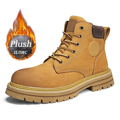 Men’s British Style Knee-High Outdoor Boots – Lace-Up PU Leather Non-Slip Platform Boots