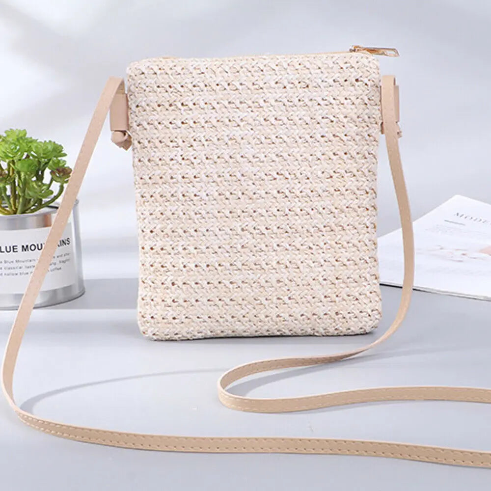Mini Straw Rattan Woven Plait Small Square Bags For Girl 2024 Summer Beach Slanted Across Straw Messenger Bag Ladies