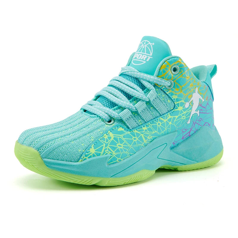 Children’s Basketball Shoes Non-Slip Breathable Lace-Up Training Sneakers Boys Girls Athletic Sports Shoes