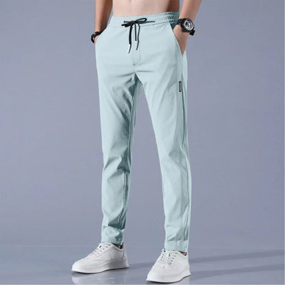 Men Fast Dry Stretch Pants Ice Silk Trousers Solid Color Mid-Waist Loose Breathable Straight-Leg Casual Pants Thin Sports Pants