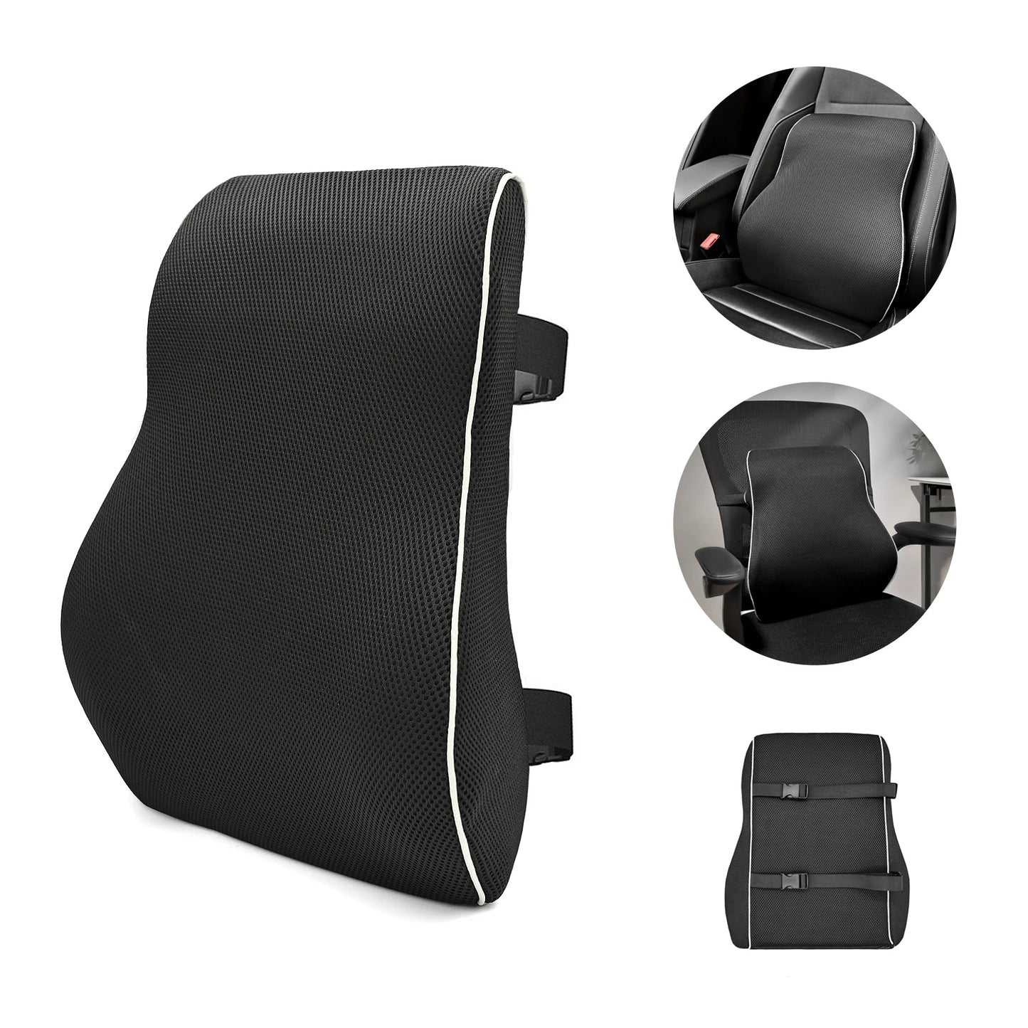 Non-Slip Memory Foam Lumbar Support Pillow – Back Pain Relief Waist Cushion for Car, Office & Home Seat Support