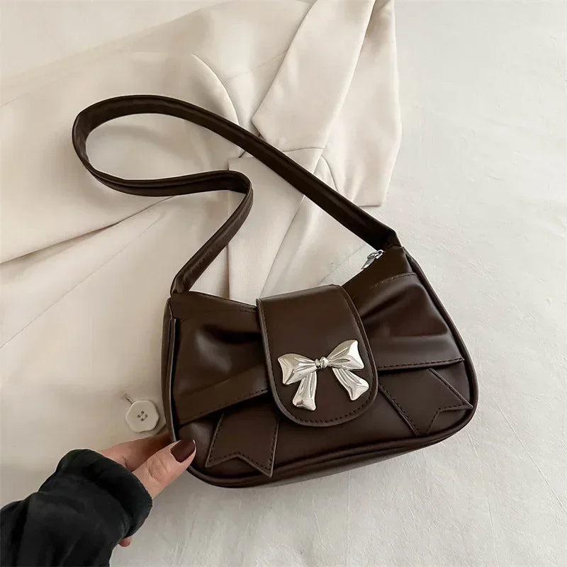 2025Trendy Bow Shoulder Bag Handbag Casual Underarm Bag Daily Commuting Bags PU Leather Lady Banquet Bag Business Women's Bags