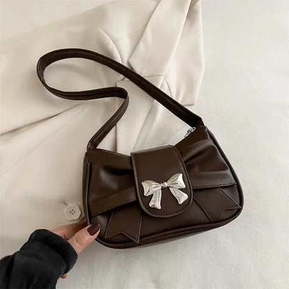 2025Trendy Bow Shoulder Bag Handbag Casual Underarm Bag Daily Commuting Bags PU Leather Lady Banquet Bag Business Women's Bags