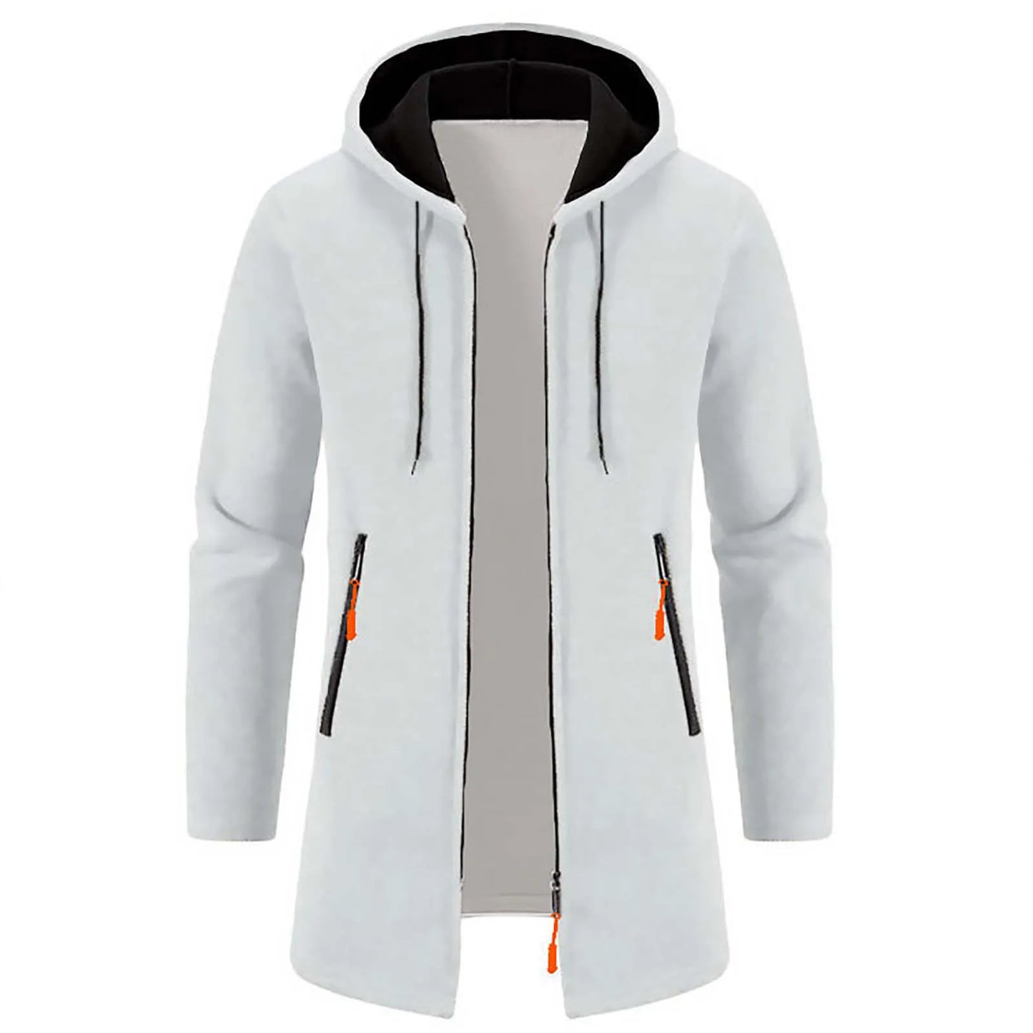 Men'S Outdoor Hooded Jacket Mid Length Thin Fleece Sweater Jacket Knit Cardigan Top Coat Long-Sleeve Autumn Jackets For Male