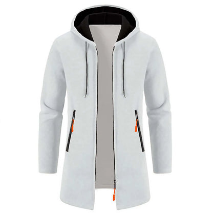 Men'S Outdoor Hooded Jacket Mid Length Thin Fleece Sweater Jacket Knit Cardigan Top Coat Long-Sleeve Autumn Jackets For Male
