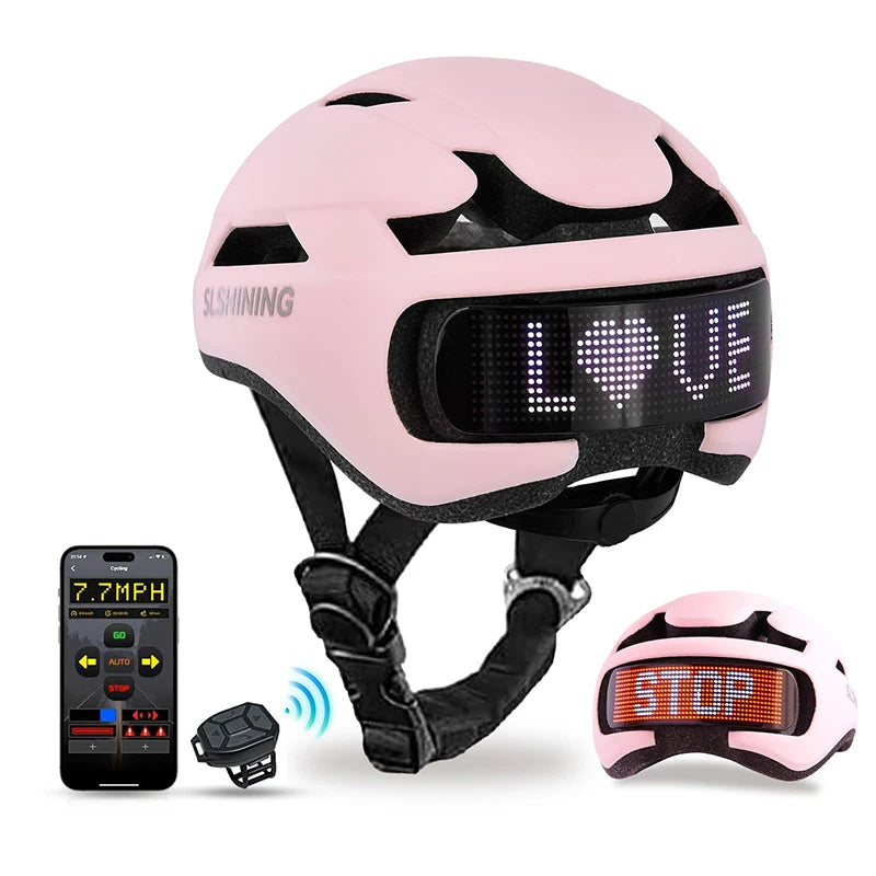 SLSHINING Smart LED Bike Helmet – APP-Controlled Road & MTB Helmet with Taillight Display