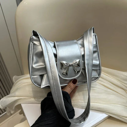 2025Trendy Bow Shoulder Bag Handbag Casual Underarm Bag Daily Commuting Bags PU Leather Lady Banquet Bag Business Women's Bags