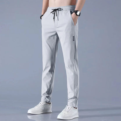 Men Fast Dry Stretch Pants Ice Silk Trousers Solid Color Mid-Waist Loose Breathable Straight-Leg Casual Pants Thin Sports Pants