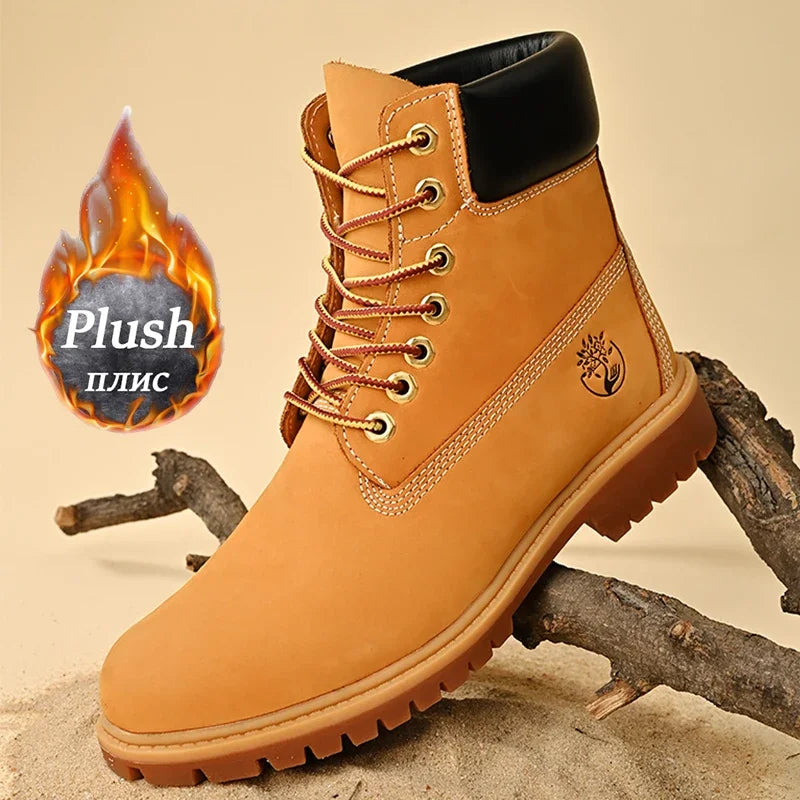 Men’s British Style Knee-High Outdoor Boots – Lace-Up PU Leather Non-Slip Platform Boots