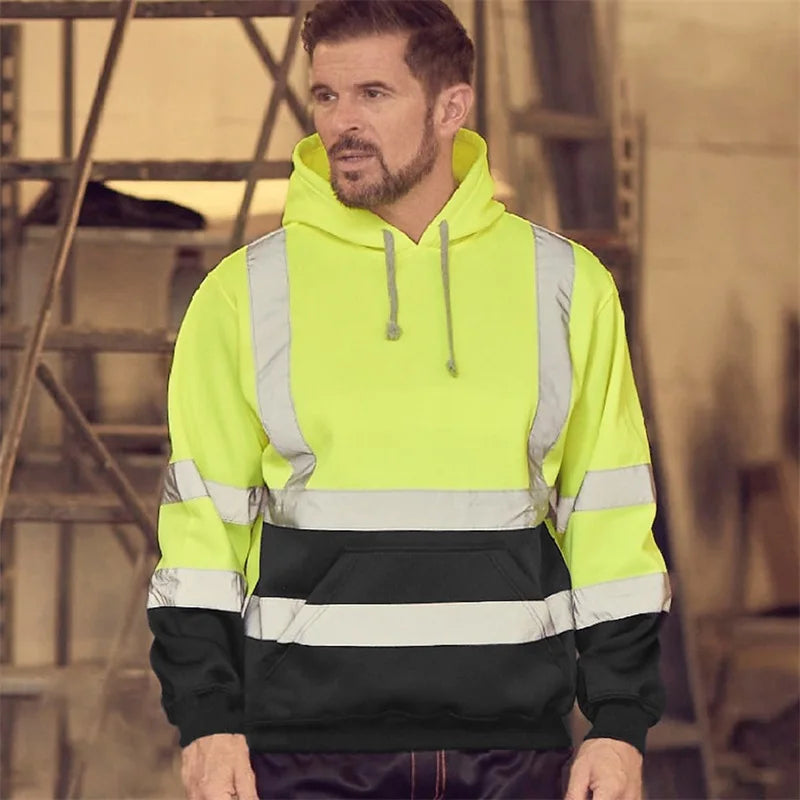 Men s Winter Reflective Hoodie Sweatshirts Long Sleeve Geometric Pattern Casual High Visibility Tops with Side Zipper