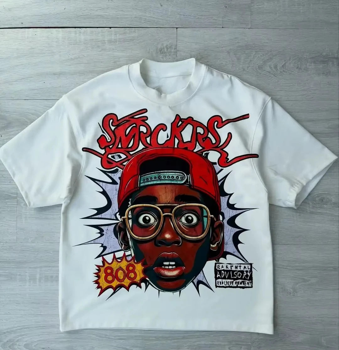 Y2K Harajuku Cartoon Print Oversized T-Shirt – Retro Streetwear for Men & Women