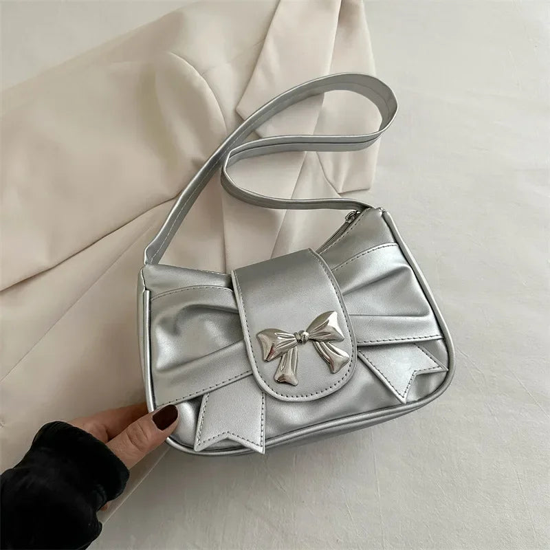2025Trendy Bow Shoulder Bag Handbag Casual Underarm Bag Daily Commuting Bags PU Leather Lady Banquet Bag Business Women's Bags