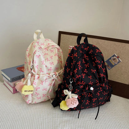 Fashion Trend Backpack Backpack for Women Bow Print Shoulder Bag Nylon Multi Pocklets Laptop Bag Daypack for Travel Work School