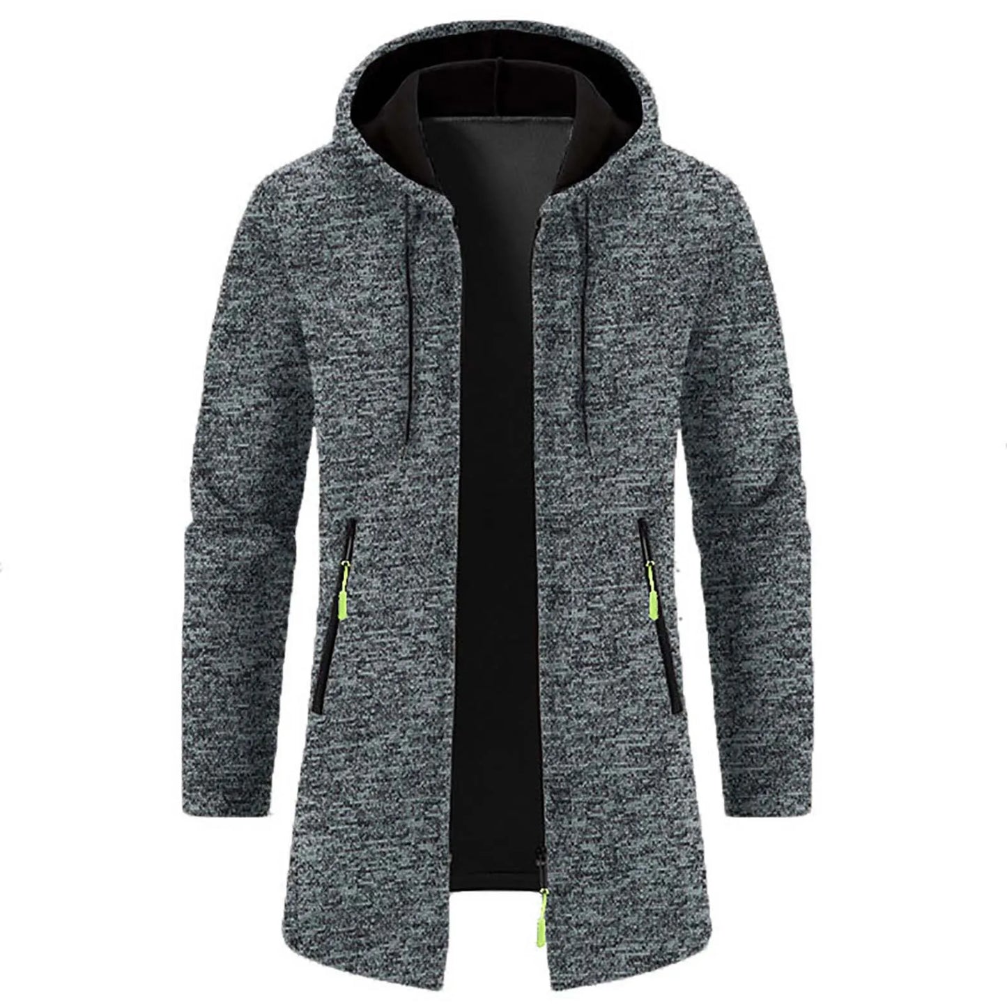 Men'S Outdoor Hooded Jacket Mid Length Thin Fleece Sweater Jacket Knit Cardigan Top Coat Long-Sleeve Autumn Jackets For Male