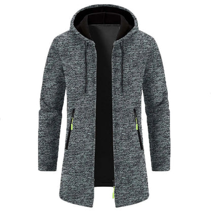 Men'S Outdoor Hooded Jacket Mid Length Thin Fleece Sweater Jacket Knit Cardigan Top Coat Long-Sleeve Autumn Jackets For Male