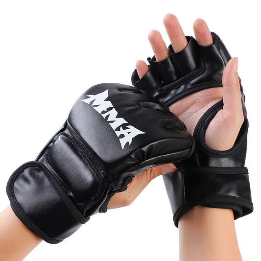 Kick Boxing Gloves – PU Leather Half-Finger Gloves for Men, Women & Kids