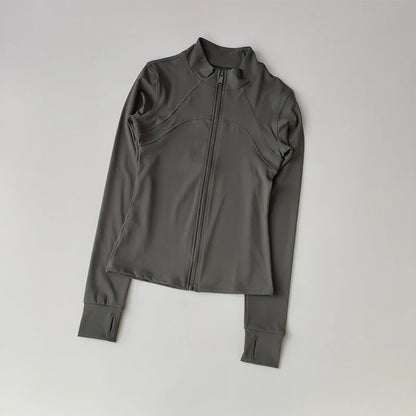 SKINOFSKIN Women’s High-End Yoga & Running Top – Long-Sleeve Standing Collar Sports Jacket