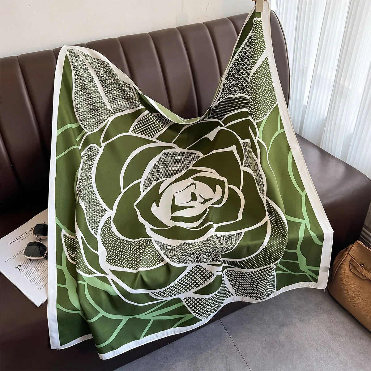 90*90Cm Square Scarf Twill Silk Feeling Women Head Shawls and Wraps Luxury Hair Tree Print Neck Scarves Hijab Bandana Pashmina