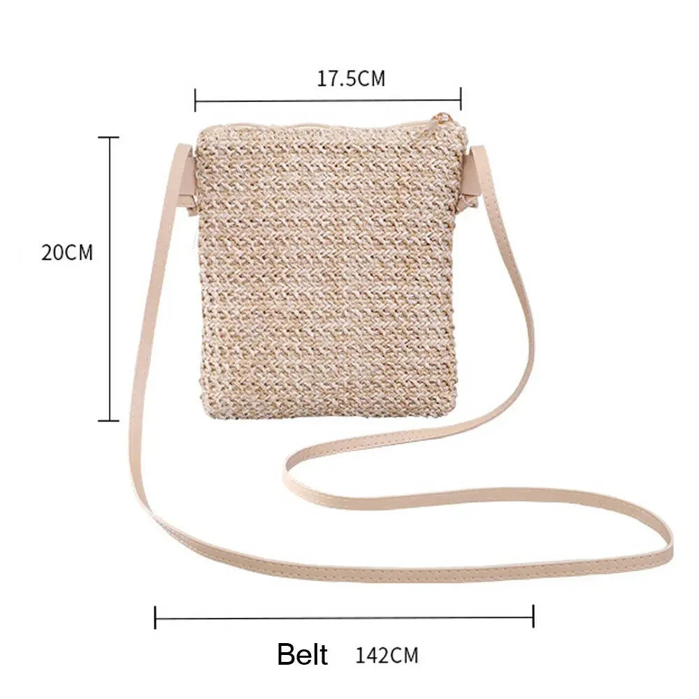 Mini Straw Rattan Woven Plait Small Square Bags For Girl 2024 Summer Beach Slanted Across Straw Messenger Bag Ladies