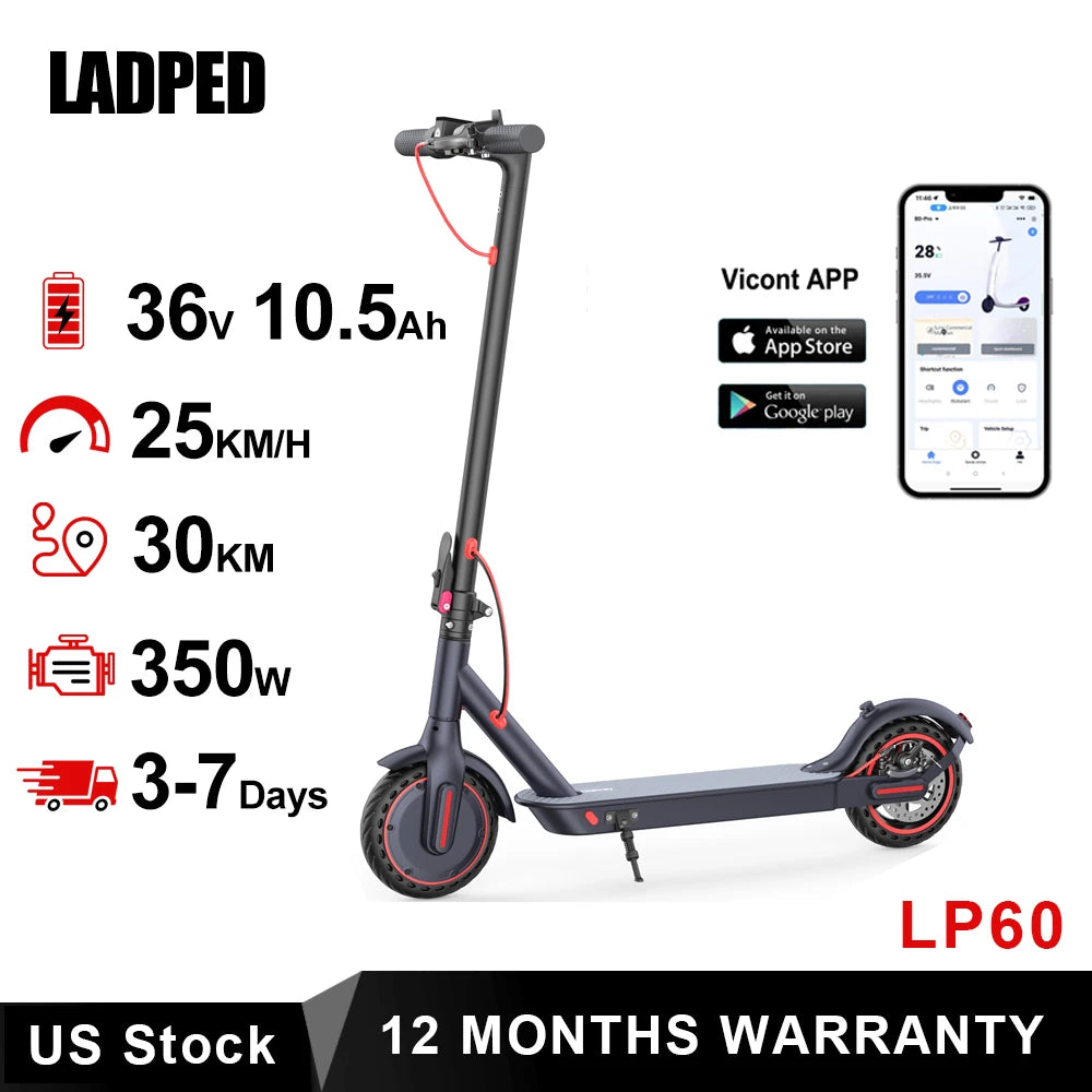 LP60 Electric Scooter – 350W, 8.5-inch Honeycomb Tires, Foldable, Smart APP Control, Dual Braking System, 40–60 km Range
