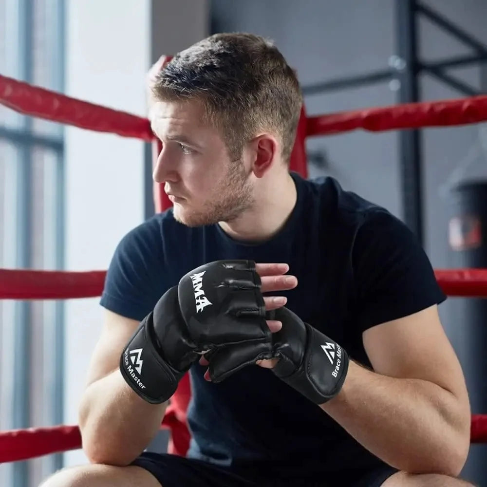 Kick Boxing Gloves – PU Leather Half-Finger Gloves for Men, Women & Kids