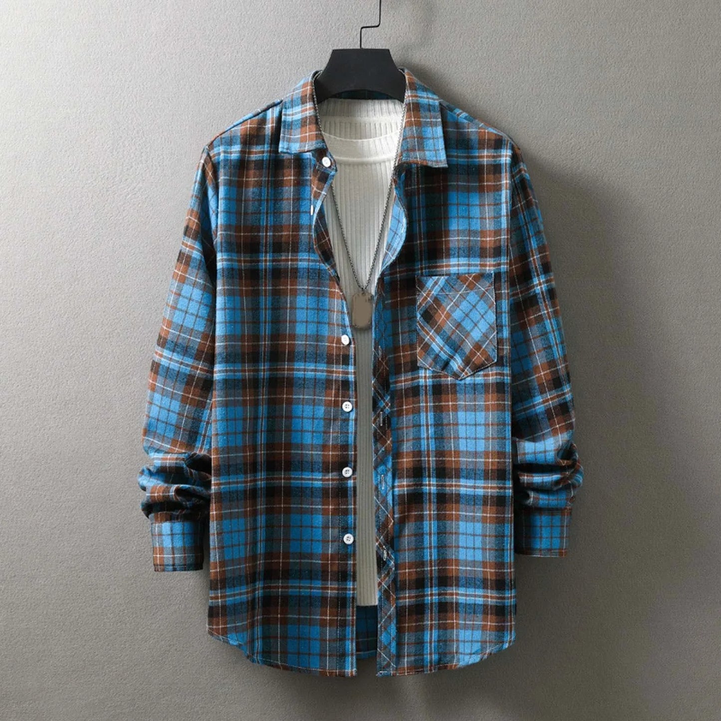 Plaid Autumn Shirts Mens' Single Breasted Cardigans Long Sleeve Lapel Pocket Coat For Man Casual Jackets Outwears Camisas