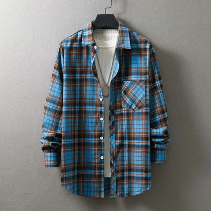 Plaid Autumn Shirts Mens' Single Breasted Cardigans Long Sleeve Lapel Pocket Coat For Man Casual Jackets Outwears Camisas