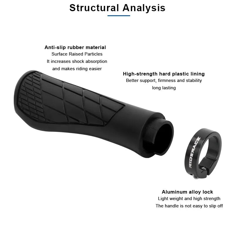 Riderace MTB Bicycle Grips – Soft Rubber Shockproof Handlebar Covers with Lock-On