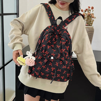 Fashion Trend Backpack Backpack for Women Bow Print Shoulder Bag Nylon Multi Pocklets Laptop Bag Daypack for Travel Work School