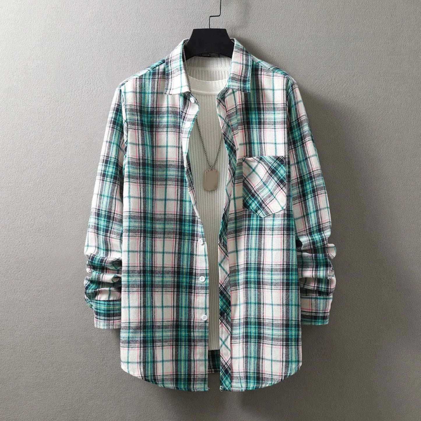 Plaid Autumn Shirts Mens' Single Breasted Cardigans Long Sleeve Lapel Pocket Coat For Man Casual Jackets Outwears Camisas