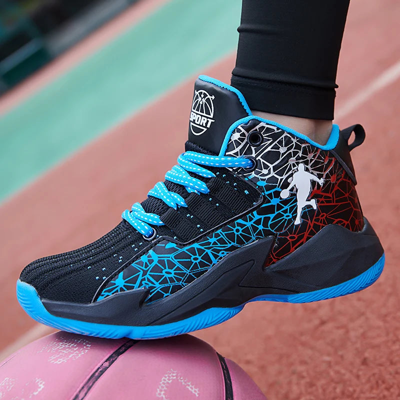 Children’s Basketball Shoes Non-Slip Breathable Lace-Up Training Sneakers Boys Girls Athletic Sports Shoes