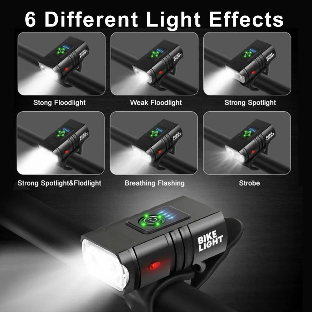 fivemi 2*T6 LED Bicycle Headlight – USB Rechargeable High Beam with 6 Modes & Handlebar Mount