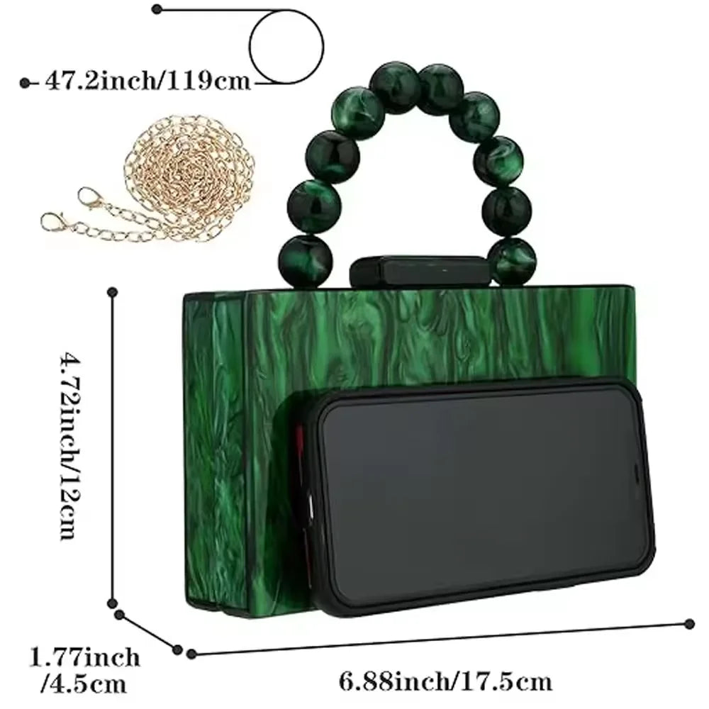 Women'S Wallet And Handbag Beach Flap Wedding Party Crossbody Bag Pearl Marble Dark Green Acrylic Pvc Evening Bag