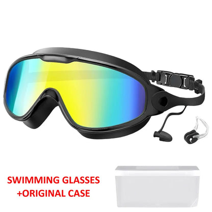 Integrated Earplugs Adult Big Frame Swimming Goggles – Anti-Fog & UV Protection