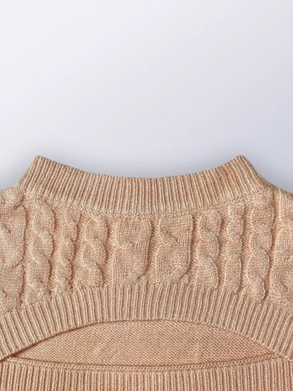 Women's Winter Bodycon Sweater Dress Long Sleeve Round Neck Cutout Waist Ribbed Knit Bodycon Mini Skirt Solid