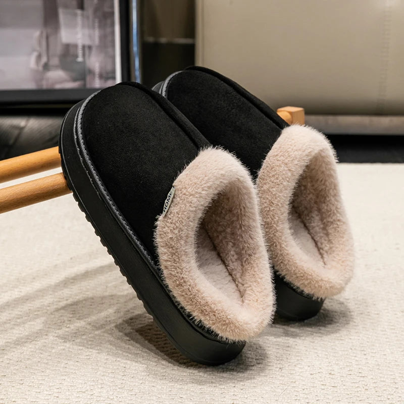 Fluffy Men’s Winter Slippers – Faux Suede Indoor Shoes with Plush Lining & Anti-Slip Sole