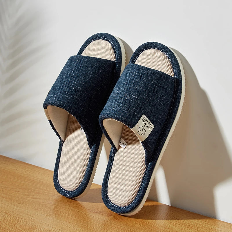Home Linen Slippers for Men – Breathable Indoor Hemp Shoes for Spring & Autumn