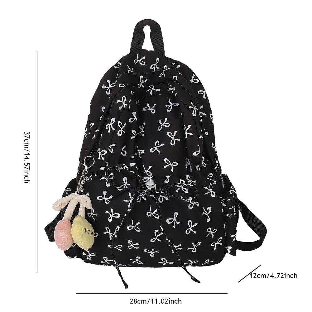 Fashion Trend Backpack Backpack for Women Bow Print Shoulder Bag Nylon Multi Pocklets Laptop Bag Daypack for Travel Work School