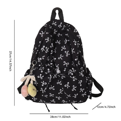 Fashion Trend Backpack Backpack for Women Bow Print Shoulder Bag Nylon Multi Pocklets Laptop Bag Daypack for Travel Work School