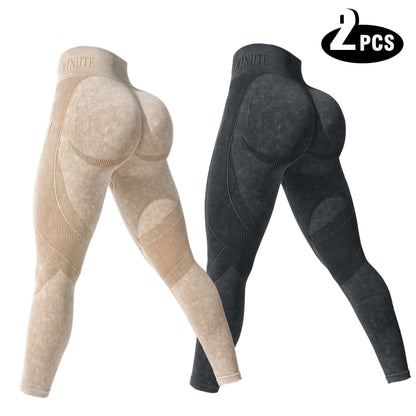 2 Pack Women's High Waisted Sexy Butt Lifting Seamless Solid Color Yoga Leggings Elastic And Breathable Fitness Sports Pants