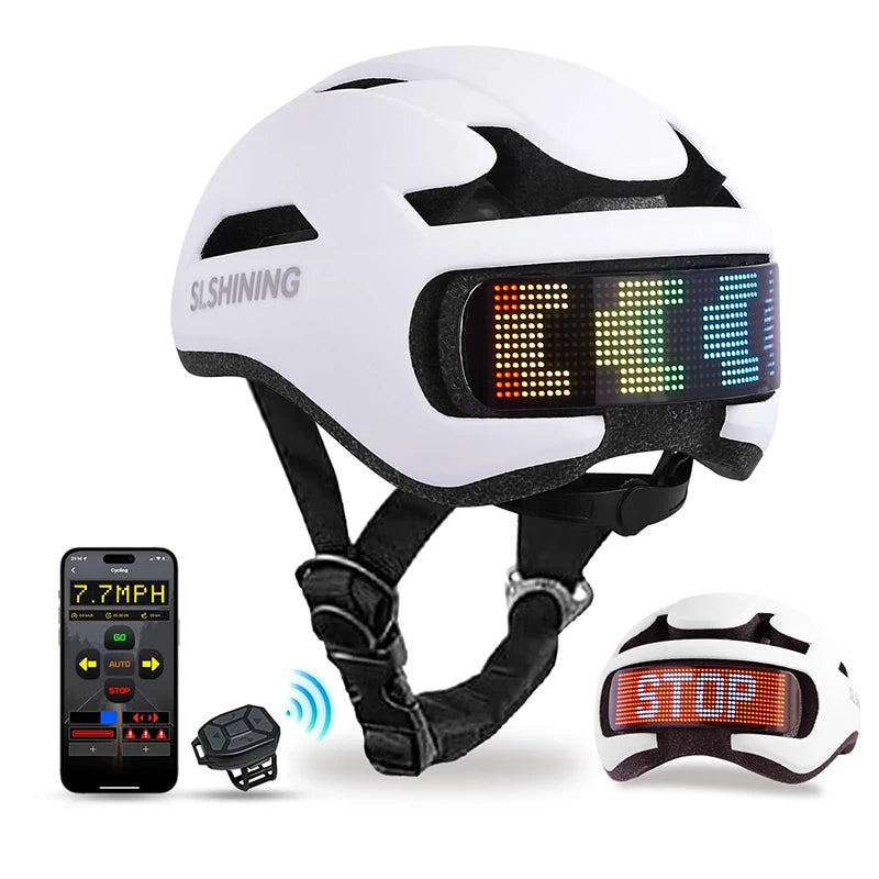 SLSHINING Smart LED Bike Helmet – APP-Controlled Road & MTB Helmet with Taillight Display